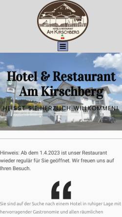 Vorschau der mobilen Webseite hotel-kirschberg.de, Hotel und Restaurant Am Kirschberg (Royal Garden Buseck)