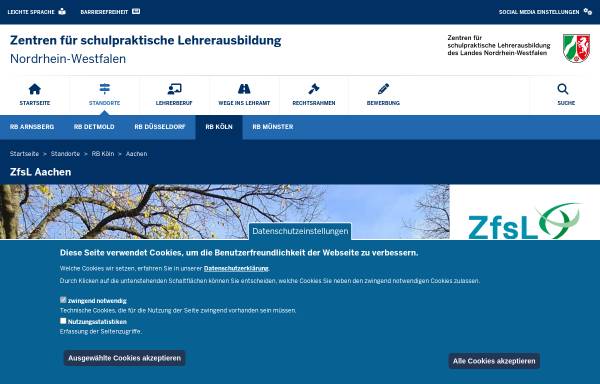 Vorschau von www.zfsl-aachen.nrw.de, Zentrum für schulpraktische Lehrerausbildung Aachen