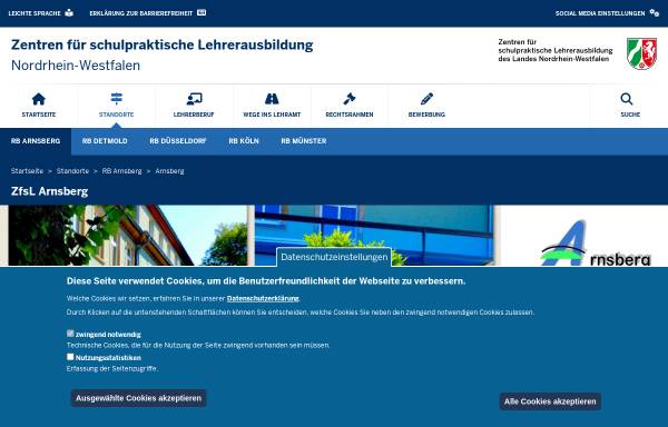 Vorschau von www.zfsl-arnsberg.nrw.de, Zentrum für schulpraktische Lehrerausbildung Arnsberg