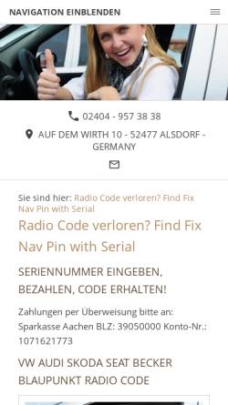 Vorschau der mobilen Webseite www.autoradio-radio-code.de, Autoradio Radio Code Encoder, krMEDIA W. R. Krzemien