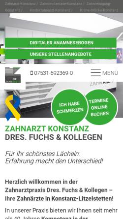 Vorschau der mobilen Webseite www.die-zahnaerzte.de, Die Zahnärzte Dres. Fuchs & Kollegen GmbH
