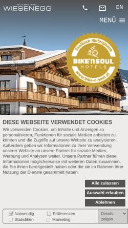Vorschau der mobilen Webseite www.hotel-wiesenegg.at, Ski & Bike Hotel Wiesenegg