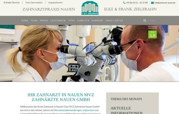 Vorschau von www.zahnarzt-nauen.de, Medizinisches Versorgungszentrum (MVZ) Elke & Frank Ziegerahn