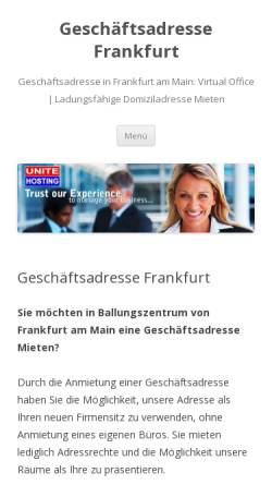 Vorschau der mobilen Webseite www.geschaeftsadressefrankfurt.de, Geschäftsadresse Mieten
