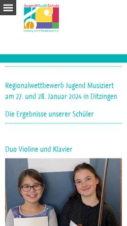Vorschau der mobilen Webseite www.jms-mosaik.de, Jugendmusikschule Freiberg e.V.