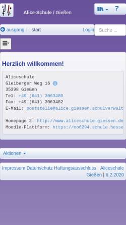 Vorschau der mobilen Webseite alice.giessen.schule.hessen.de, Alice-Schule