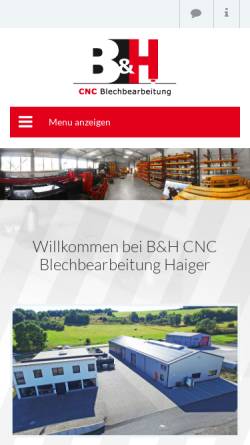 Vorschau der mobilen Webseite www.blechbearbeitung-haiger.de, B&H CNC Blechbearbeitung