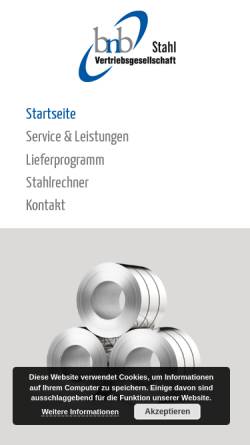 Vorschau der mobilen Webseite www.bnb-stahl.de, BnB StahlVertriebs GmbH