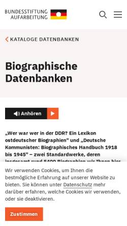 Vorschau der mobilen Webseite www.bundesstiftung-aufarbeitung.de, Wer war wer in der DDR?