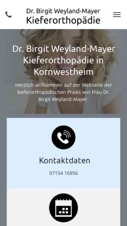 Vorschau der mobilen Webseite www.kieferorthopaedie-kornwestheim.de, Dr. Birgit Weyland-Mayer