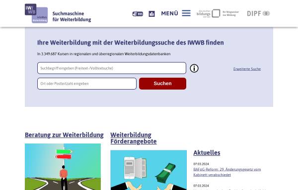 Vorschau von www.iwwb.de, InfoWeb Weiterbildung - IWWB