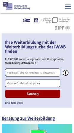 Vorschau der mobilen Webseite www.iwwb.de, InfoWeb Weiterbildung - IWWB