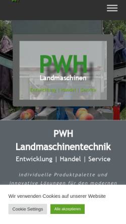 Vorschau der mobilen Webseite www.pwh-landmaschinentechnik.de, PWH Landmaschinentechnik für den Obstanbau - Peter Wahlen