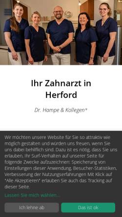 Vorschau der mobilen Webseite www.zahnarzt-herford.com, Dr. Christiane Hohmeier und Dr. Wolf-Christian Hampe