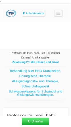 Vorschau der mobilen Webseite www.hno-praxis-sulzbach.de, HNO-Gemeinschaftspraxis Main-Taunus-Zentrum