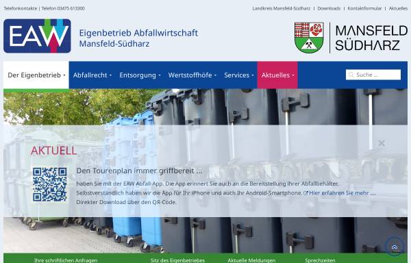 Vorschau von www.abfallwirtschaft-mansfelderland.de, Eigenbetrieb Abfallwirtschaft Mansfelder Land