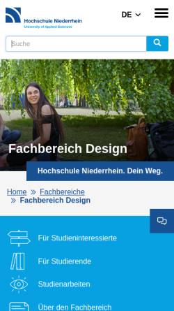 Vorschau der mobilen Webseite www.hs-niederrhein.de, Hochschule Niederrhein - Fachbereich Design