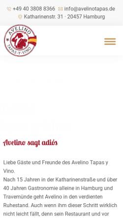 Vorschau der mobilen Webseite www.avelinotapas.de, Avelino Tapas y Vino