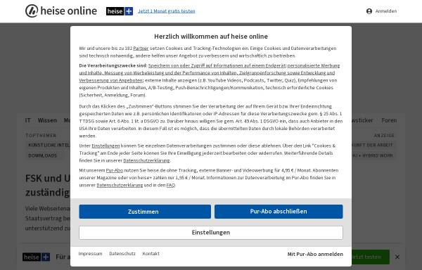 Vorschau von www.heise.de, FSK und USK jetzt auch für Online-Medien zuständig