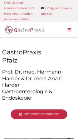 Vorschau der mobilen Webseite www.gastropraxis-pfalz.de, Gastropraxis Prof. Dr. med. Hermann Harder