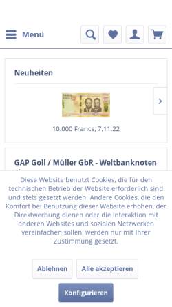 Vorschau der mobilen Webseite www.gap-banknoten.de, GAP-Goll/Müller GbR