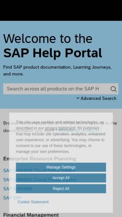 Vorschau der mobilen Webseite help.sap.com, SAP Online Help