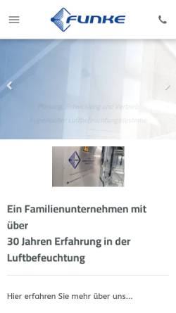 Vorschau der mobilen Webseite www.funke-lev.de, Funke Luftbefeuchtungsysteme GmbH & Co. KG