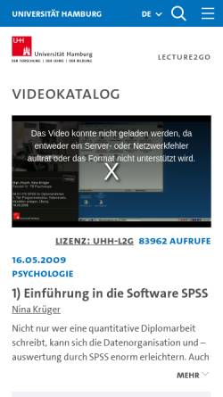 Vorschau der mobilen Webseite lecture2go.uni-hamburg.de, Einführung in die Software SPSS - Lecture2Go
