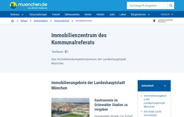 Vorschau von www.muenchen.de, Kommunalreferat für Immobilien der Stadt München