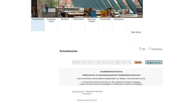 Vorschau von bibliothek.hannover-stadt.de, Katalog der Stadtbibliothek Hannover