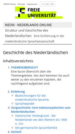Vorschau der mobilen Webseite neon.niederlandistik.fu-berlin.de, Geschichte der niederländischen Sprache