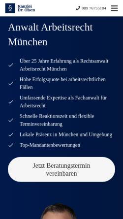 Vorschau der mobilen Webseite www.kanzlei-olsen.de, Rechtsanwalt für Arbeitsrecht in München