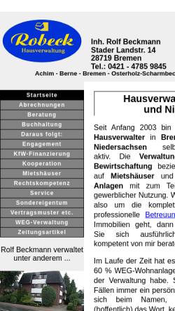 Vorschau der mobilen Webseite www.robeck-gm.de, Rolf Beckmann Hausverwaltung