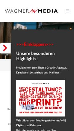 Vorschau der mobilen Webseite www.wagnermedia.de, Wagner Druck und Werbe GmbH