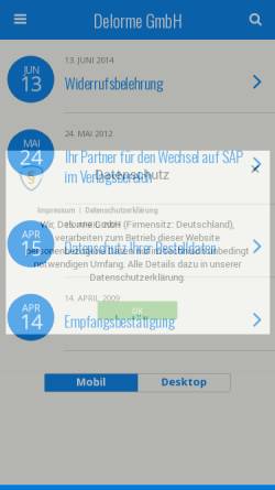 Vorschau der mobilen Webseite www.delorme.de, Delorme GmbH