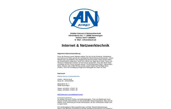 Vorschau von www.altanet.de, AltaNet Internet & Netzwerktechnik, Werner Arndt