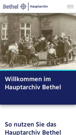 Vorschau der mobilen Webseite www.hauptarchiv-bethel.de, Hauptarchiv Bethel