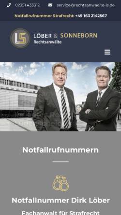 Vorschau der mobilen Webseite www.rechtsanwaelte-ls.de, Löber & Sonneborn