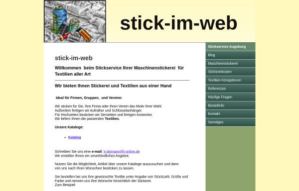 Vorschau von www.stick-im-web.de, Stick-im-web: Alles aus einer Hand mit Maschinenstickerei für Textilien