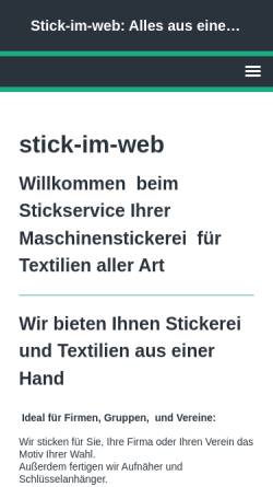 Vorschau der mobilen Webseite www.stick-im-web.de, Stick-im-web: Alles aus einer Hand mit Maschinenstickerei für Textilien