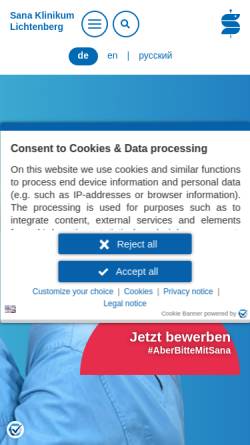 Vorschau der mobilen Webseite www.sana-kl.de, Sana Klinikum Lichtenberg