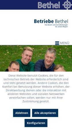 Vorschau der mobilen Webseite www.betriebe-bethel.de, Betriebe Bethel