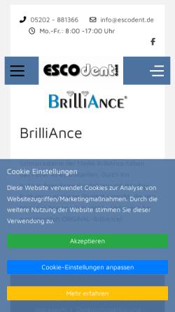 Vorschau der mobilen Webseite www.brilliance.de, ESCOdent dental- u. allgemeinmedizinische Artikel GmbH