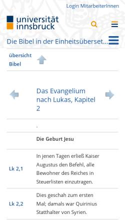 Vorschau der mobilen Webseite www.uibk.ac.at, Die Weihnachtsgeschichte nach Lukas - Universität Innsbruck