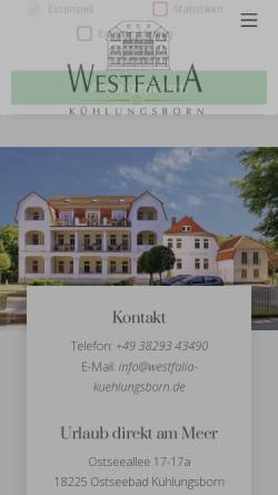 Vorschau der mobilen Webseite www.westfalia-kuehlungsborn.de, Hotel 