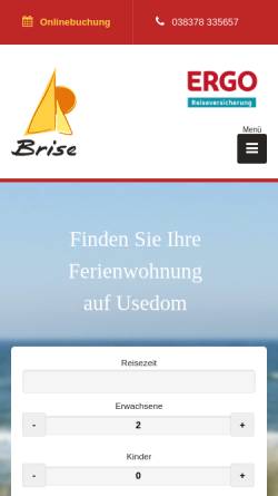 Vorschau der mobilen Webseite www.brise-usedom.de, Brise Immobilien