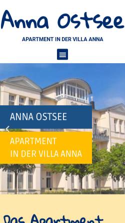 Vorschau der mobilen Webseite www.annaostsee.de, Ferienwohnung Spieß in der Villa Anna