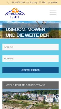 Vorschau der mobilen Webseite germania-bansin.de, Hotel Germania