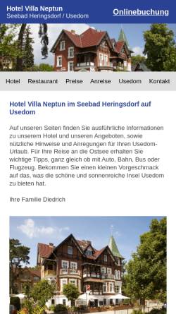 Vorschau der mobilen Webseite www.villa-neptun.de, Hotel und Fischrestaurant Villa Neptun