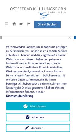 Vorschau der mobilen Webseite www.kuehlungsborn.de, Ostseebad Kühlungsborn